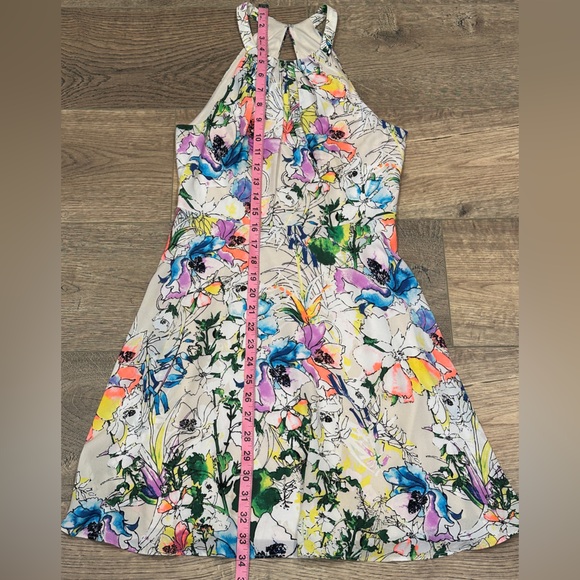 EXPRESS Womens Size 2 Watercolor Floral Fit Flare  Dress Y2K Party Going Out - Picture 5 of 15